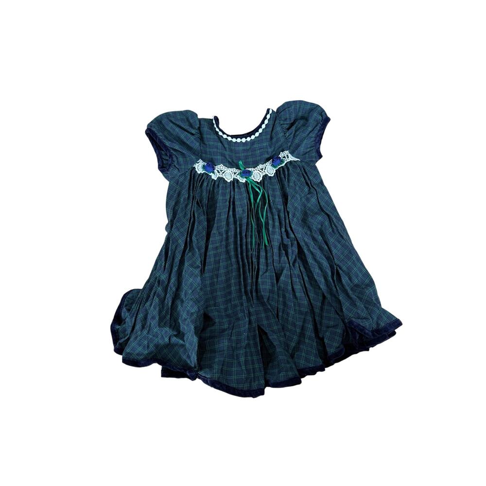 Rare Editions blue and green plaid girls vintage holiday dress